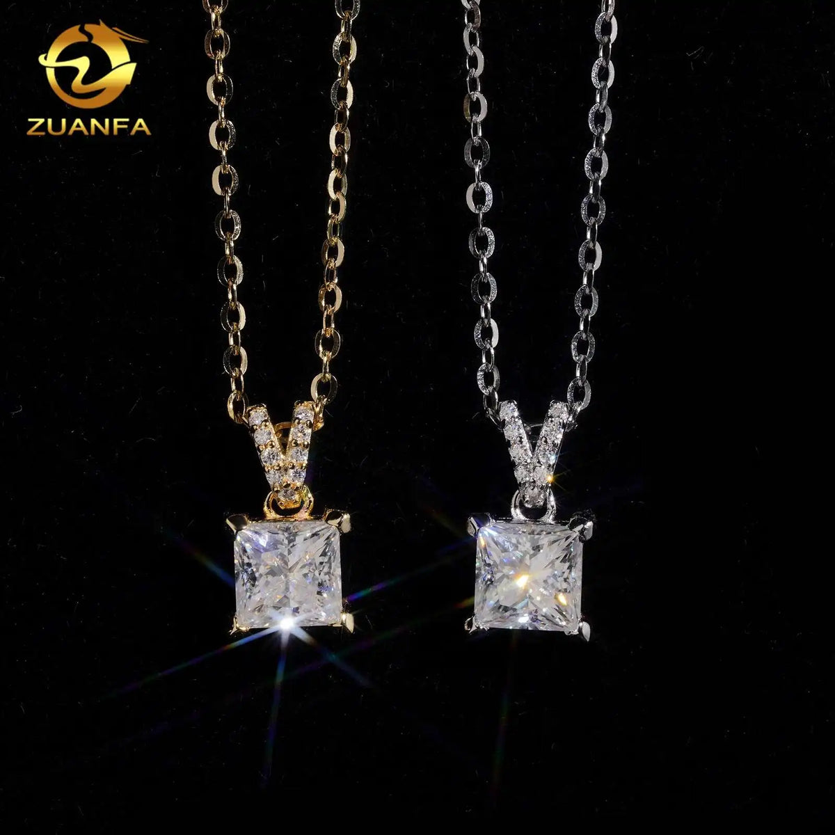 Unisex Iced Out 925 Sterling Silver Moissanite Princess Cut Pendant Necklace