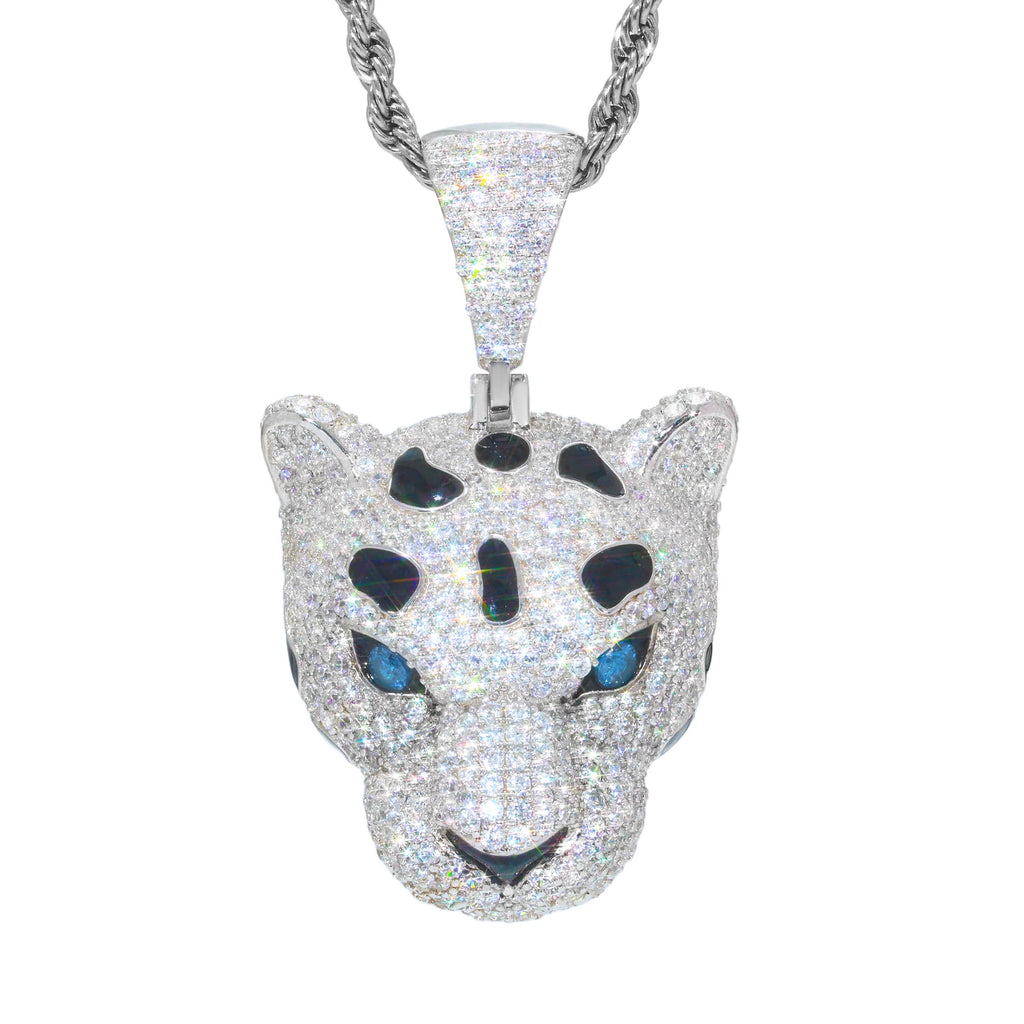 Unisex 925 Sterling Silver VVS Moissanite Iced Out Leopard Head Pendant TQP0801