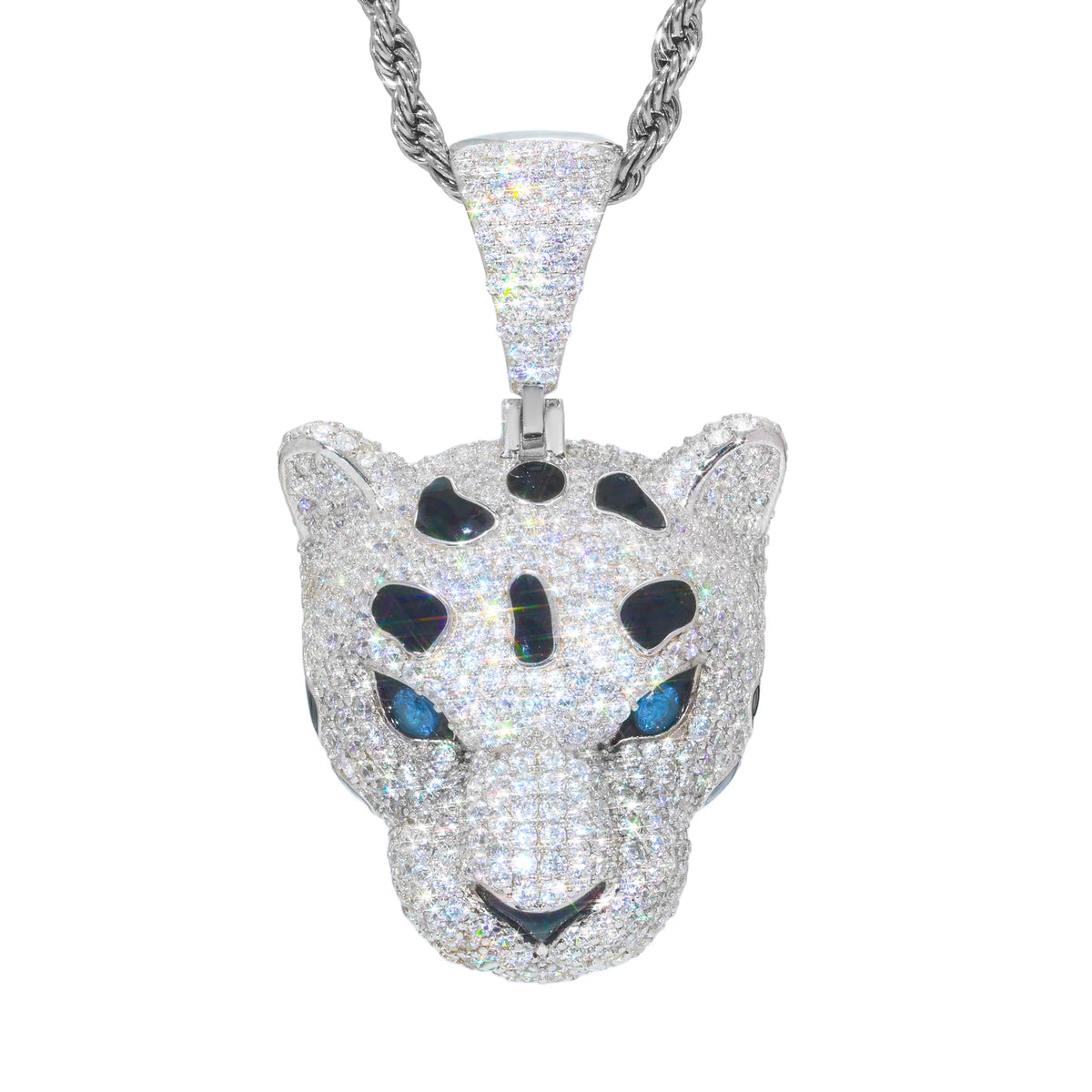 Unisex 925 Sterling Silver VVS Moissanite Iced Out Leopard Head Pendant TQP0801
