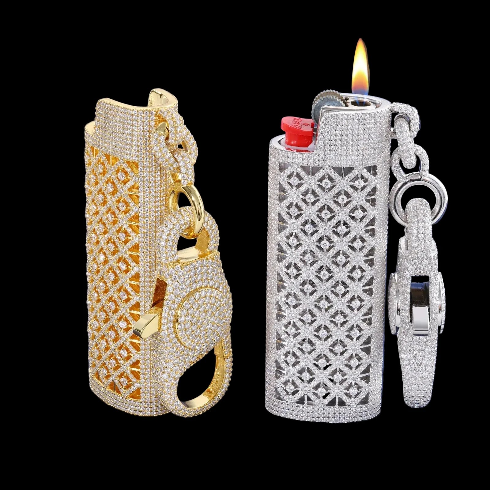 Men's Iced Out Moissanite Lighter Case 925 Sterling Silver Wallet Chain
