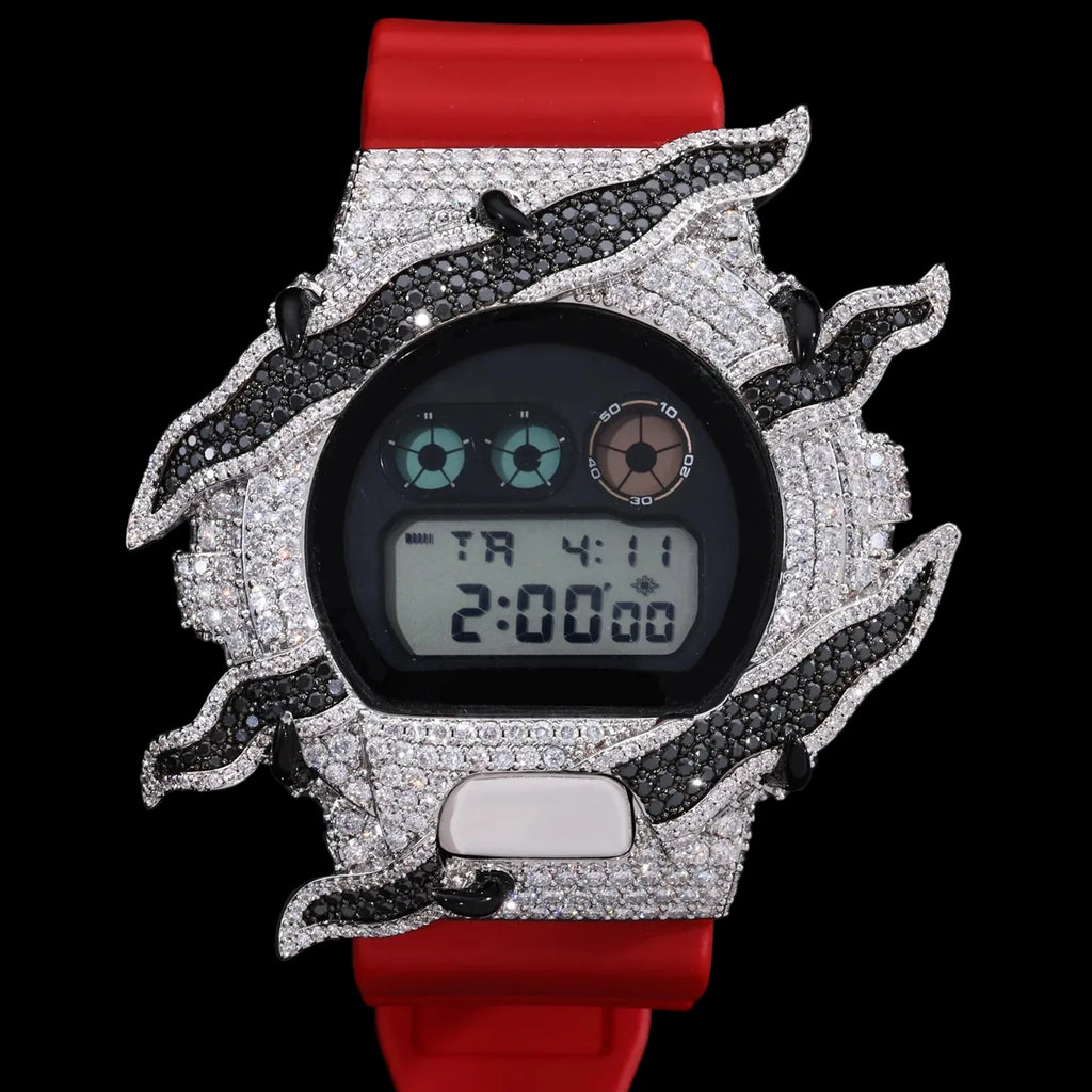 Luxury White Gold Buss Down Iced Out Flame Watch Case 925 Silver VVS Moissanite Bezel DW6900