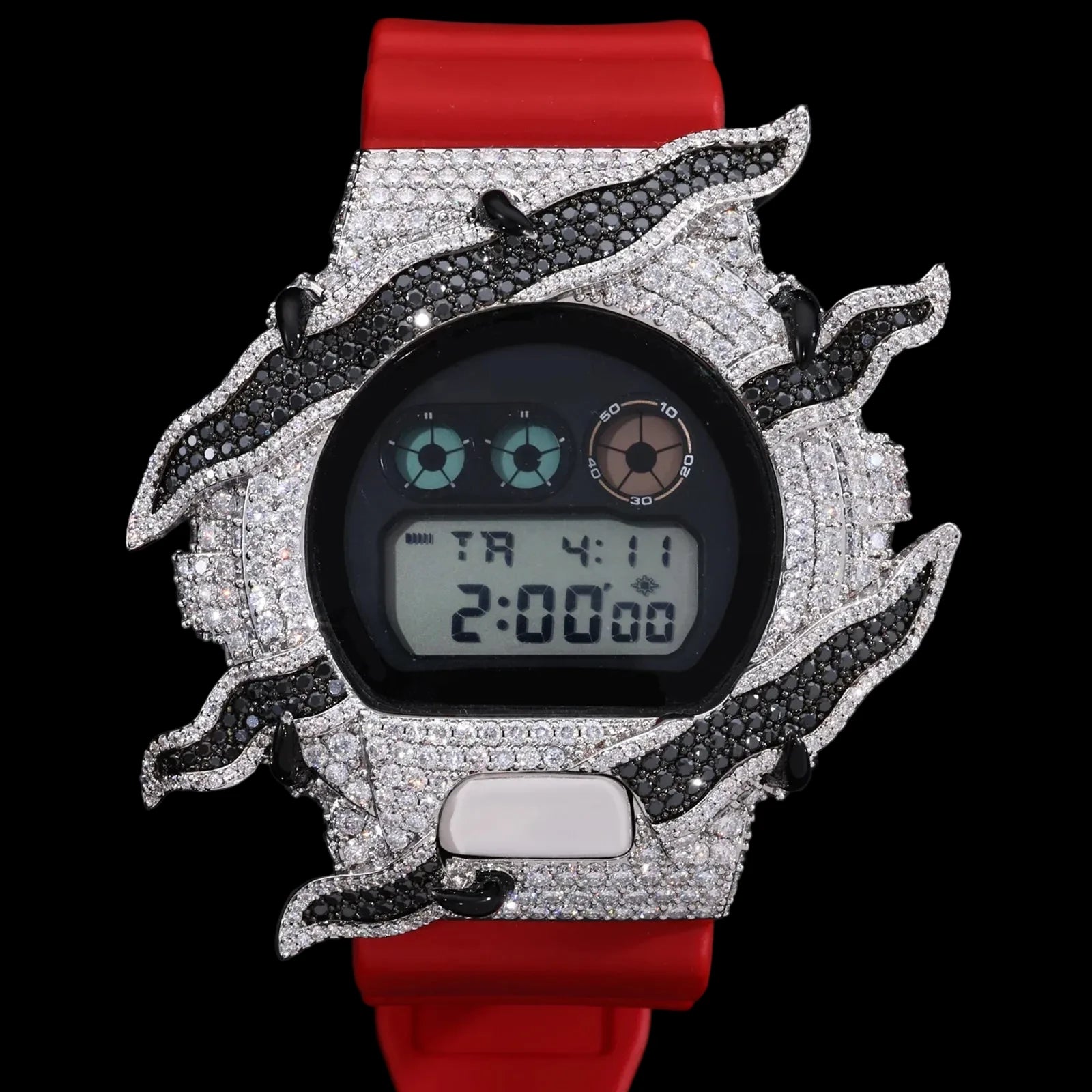 Luxury White Gold Buss Down Iced Out Flame Watch Case 925 Silver VVS Moissanite Bezel DW6900