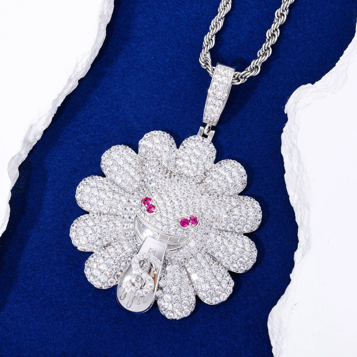 Unisex 925 Sterling Silver VVS Moissanite Iced Out Devil's Sunflower Pendant TQP0927