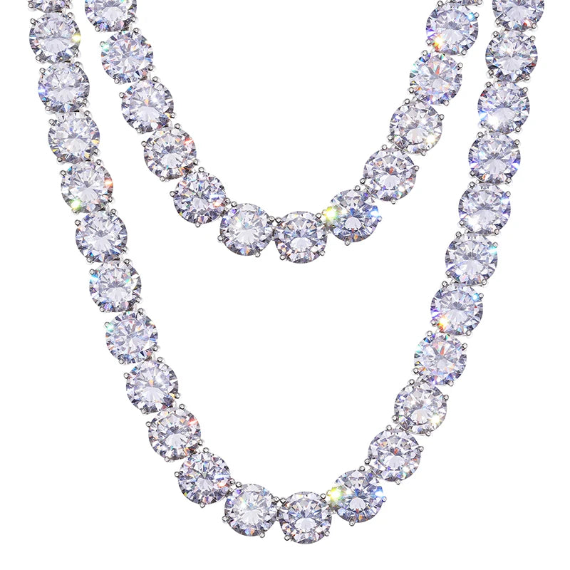 Unisex Iced Out 925 Sterling Silver Rhodium Plated VVS Moissanite Round Brilliant Cut Tennis Chain Necklace 15mm