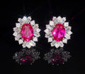 Women's Round Brilliant Cut Lab Grown Ruby and Moissanite Stud Earrings 925 Sterling Silver