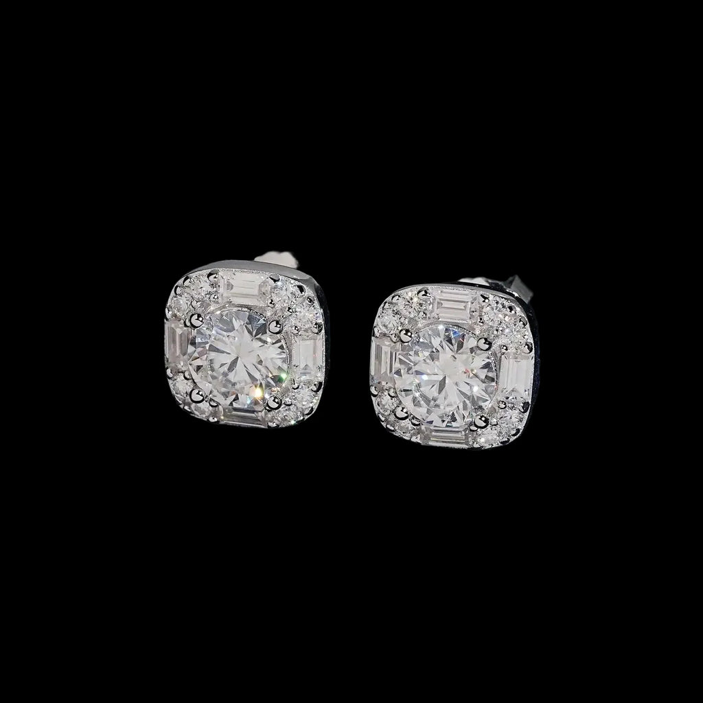 Unisex Iced Out 925 Sterling Silver Rhodium Plated VVS Moissanite Round Brilliant Cut Stud Earrings