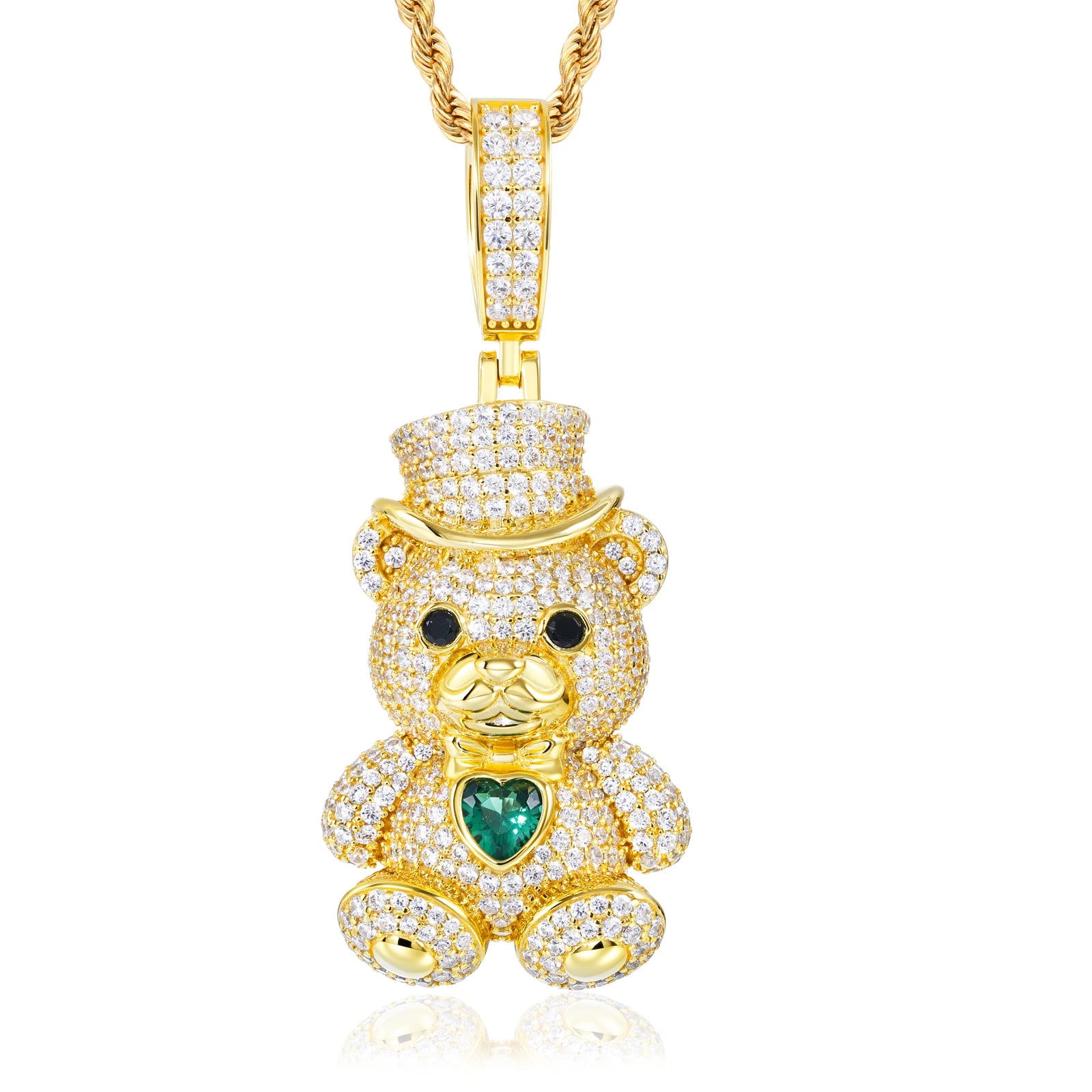 Unisex 925 Sterling Silver VVS Moissanite Iced Out Teddy Bear Pendant TQP0895