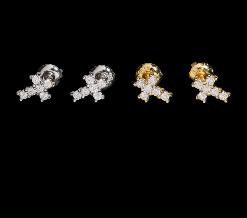 Unisex Iced Out 925 Sterling Silver VVS Moissanite Round Brilliant Cut Cross Screw Back Stud Earrings
