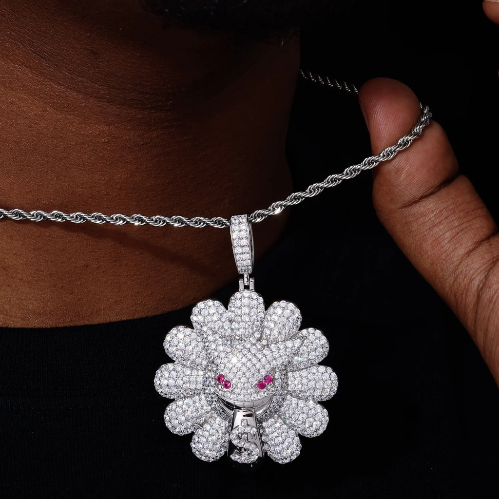 Unisex 925 Sterling Silver VVS Moissanite Iced Out Devil's Sunflower Pendant TQP0927
