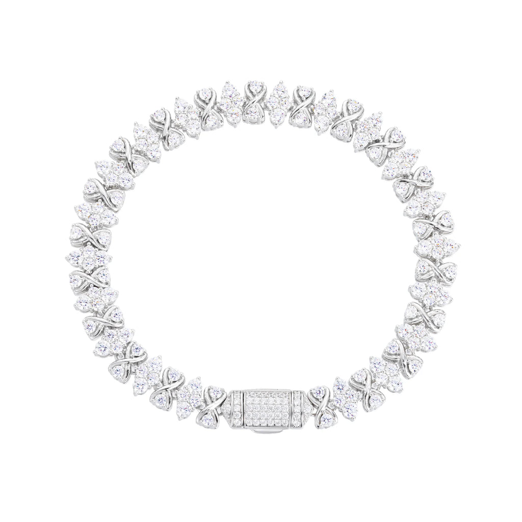 Unisex Iced Out 925 Sterling Silver VVS Moissanite Round Brilliant Cut Infinity Star Chain Link Bracelet