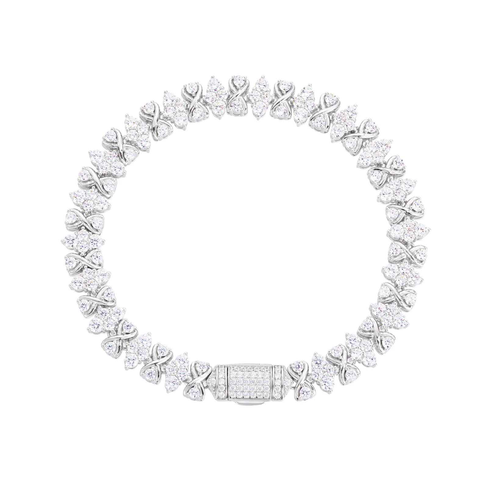 Unisex Iced Out 925 Sterling Silver VVS Moissanite Round Brilliant Cut Infinity Star Chain Link Bracelet