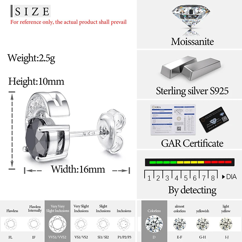 Unisex 925 Sterling Silver VVS Moissanite Sun and Moon Stud Earrings