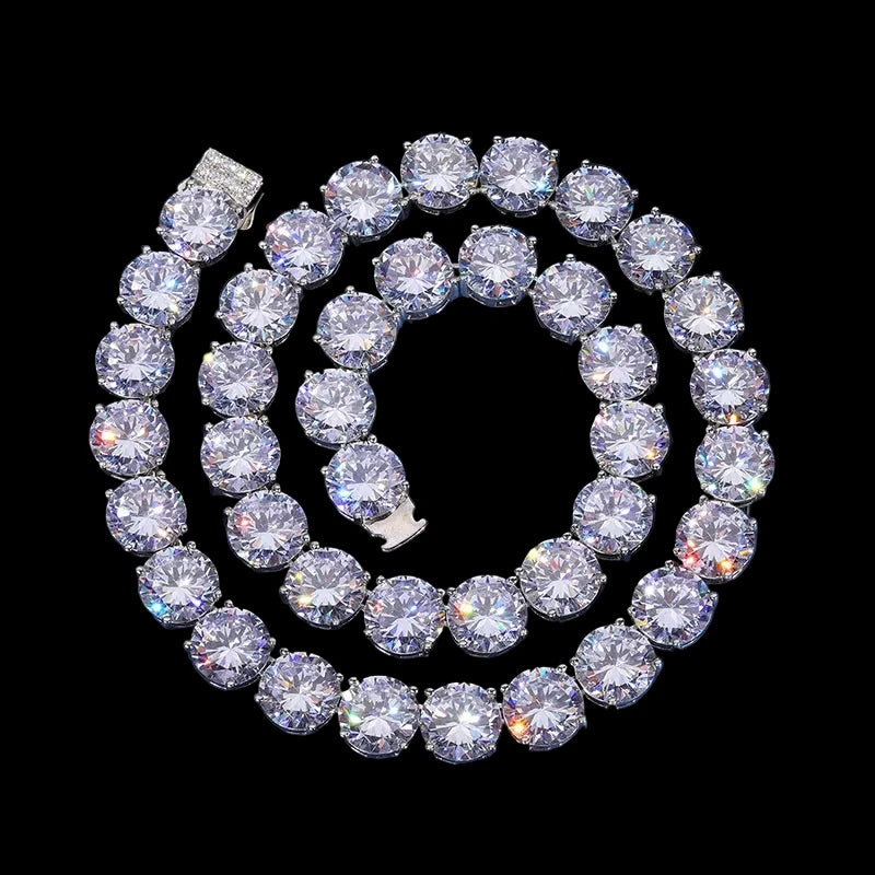 Unisex Iced Out 925 Sterling Silver Rhodium Plated VVS Moissanite Round Brilliant Cut Tennis Chain Necklace 15mm