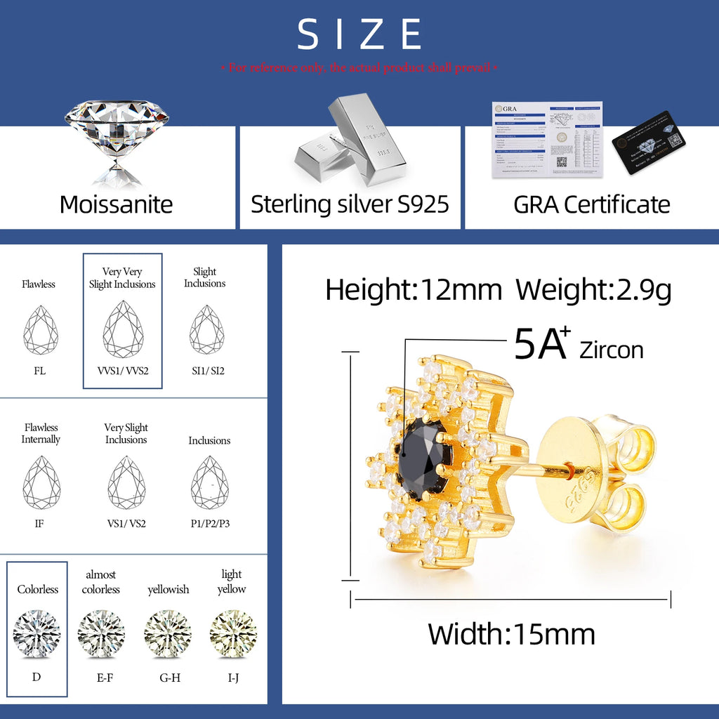Unisex 925 Sterling Silver VVS Moissanite Eight-Pointed Star Stud Earrings