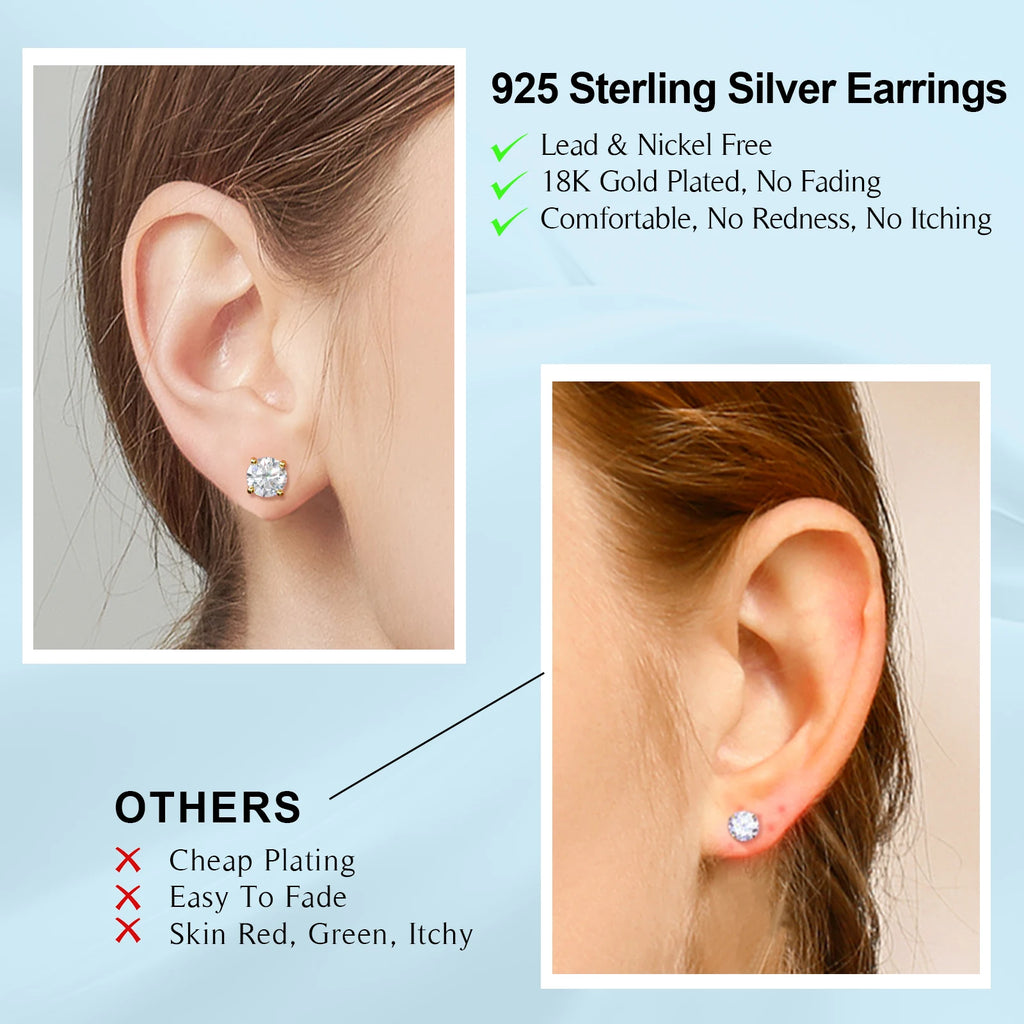 Unisex Iced Out 925 Sterling Silver VVS Moissanite Round Brilliant Cut Stud Earrings