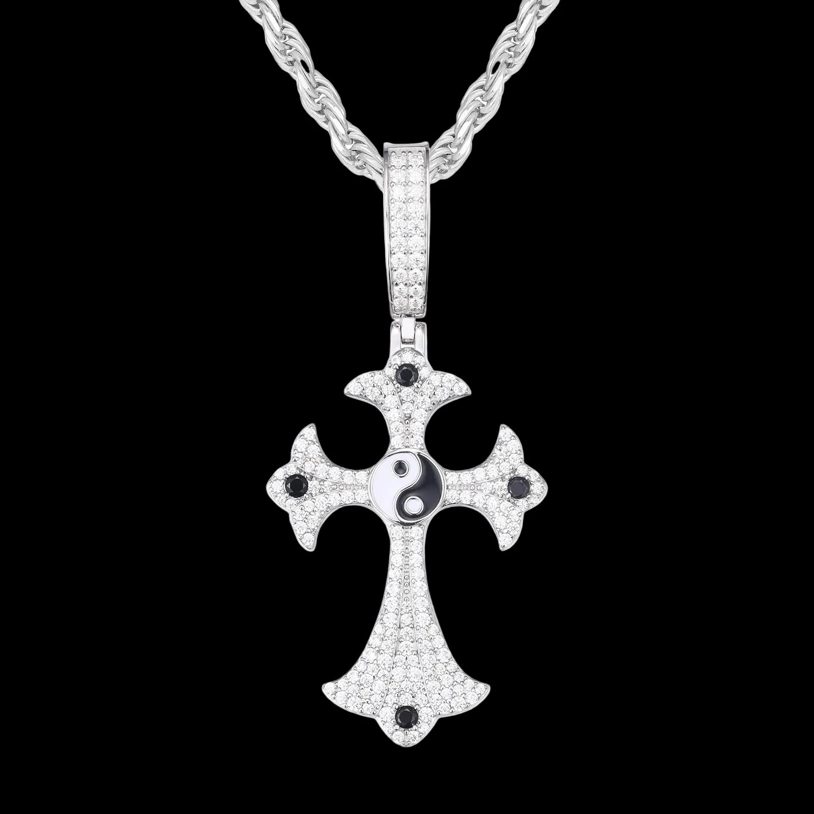 Unisex Iced Out Taiji Cross Pendant 925 Sterling Silver VVS Moissanite TQP0471