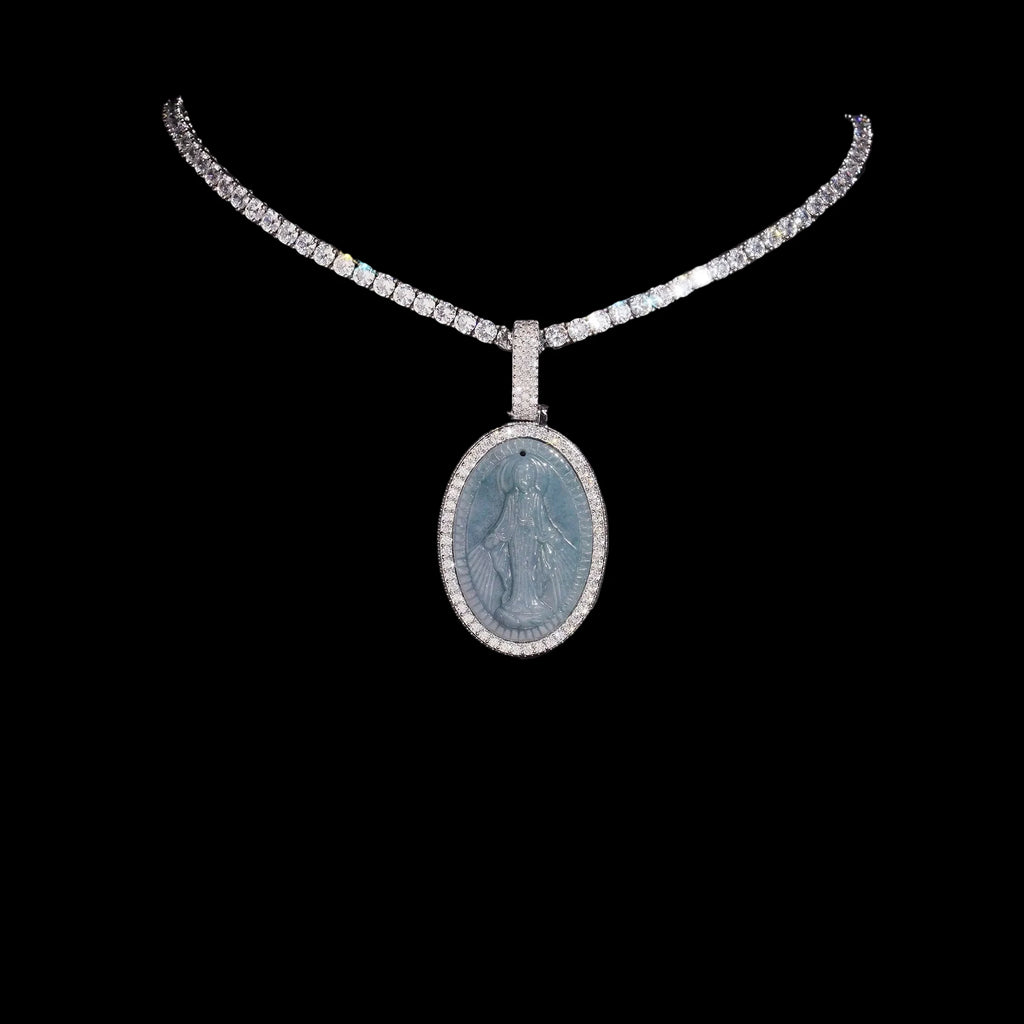 Unisex Iced Out Jade Pendant 925 Sterling Silver VVS Moissanite BP4664