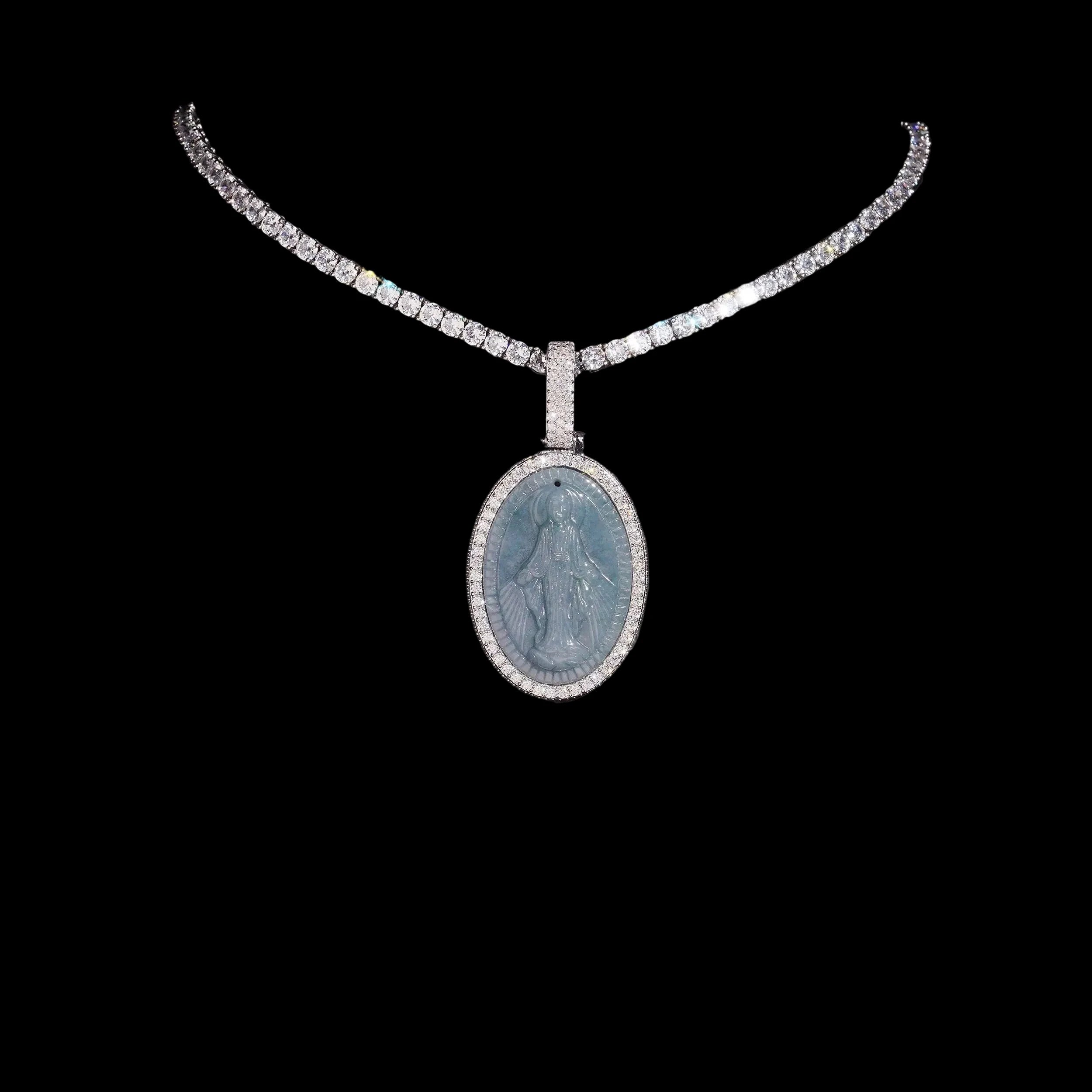 Unisex Iced Out Jade Pendant 925 Sterling Silver VVS Moissanite BP4664