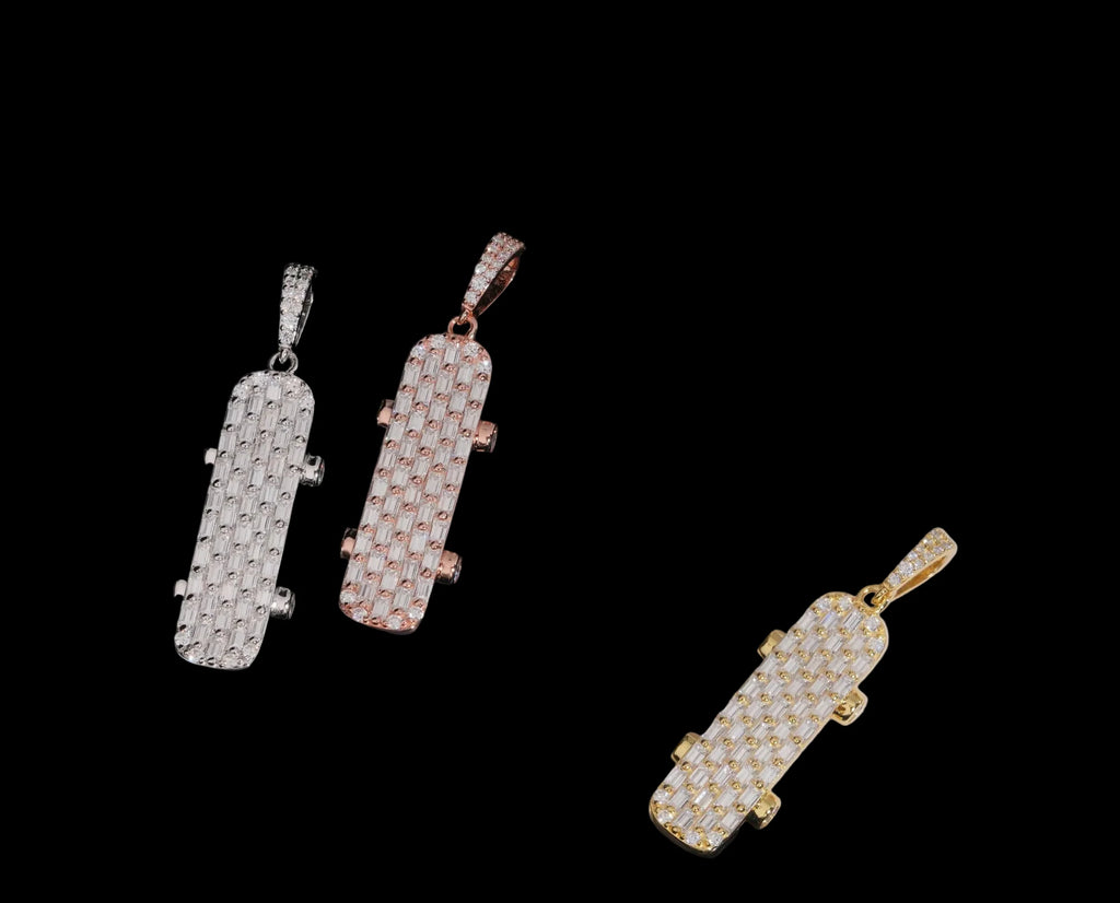 Unisex 925 Sterling Silver VVS Moissanite Skateboard Iced Out Pendant