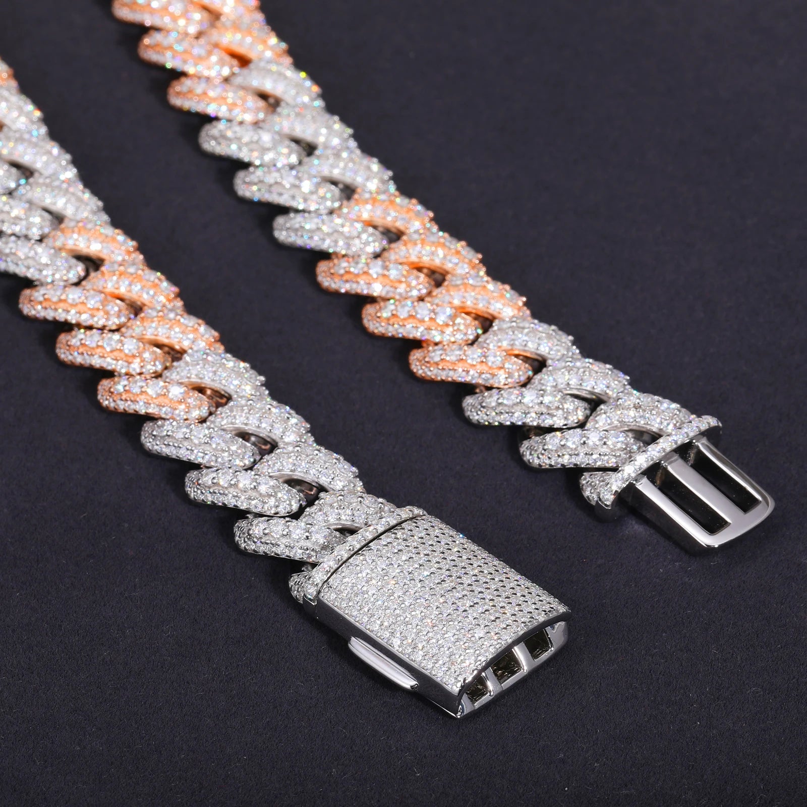 Men's 18mm 3 Row VVS Moissanite Cuban Link Chain Necklace 925 Sterling Silver
