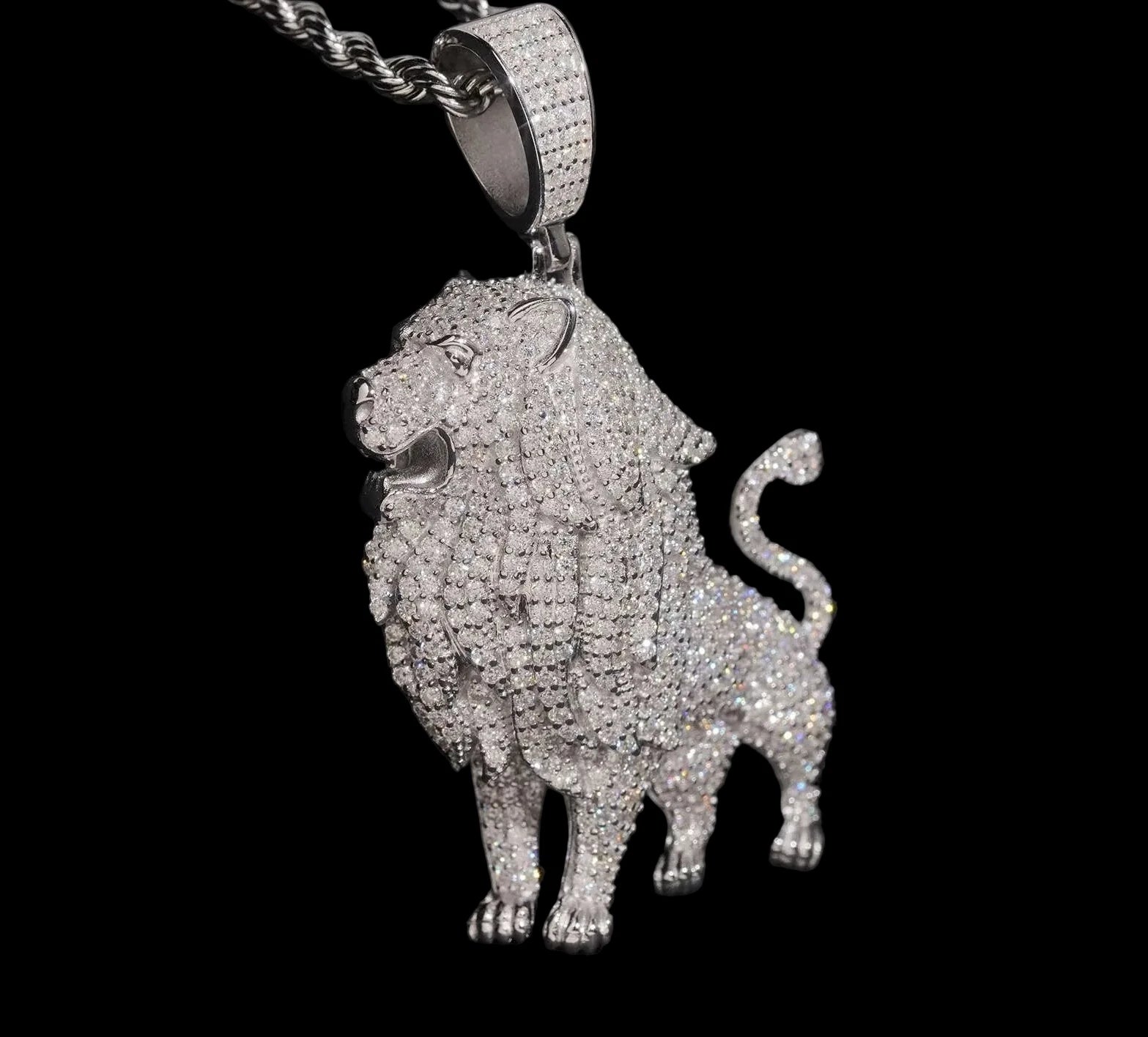 Unisex 925 Sterling Silver VVS Moissanite Lion Animal Iced Out Pendant YP0631