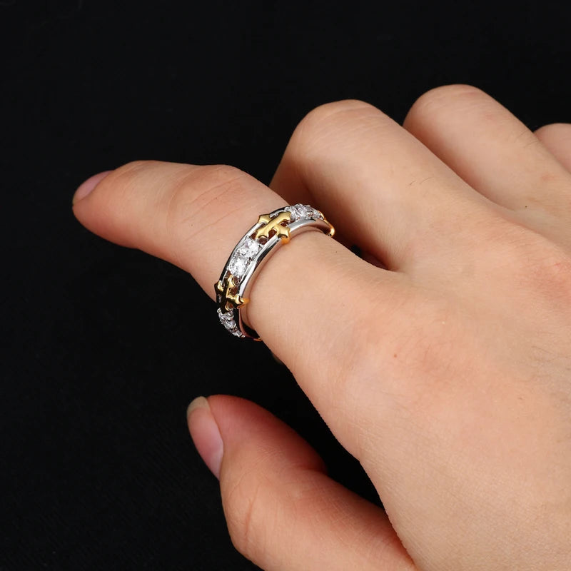 Men's Iced Out 925 Sterling Silver VVS Moissanite Round Brilliant Cut Cross Ring