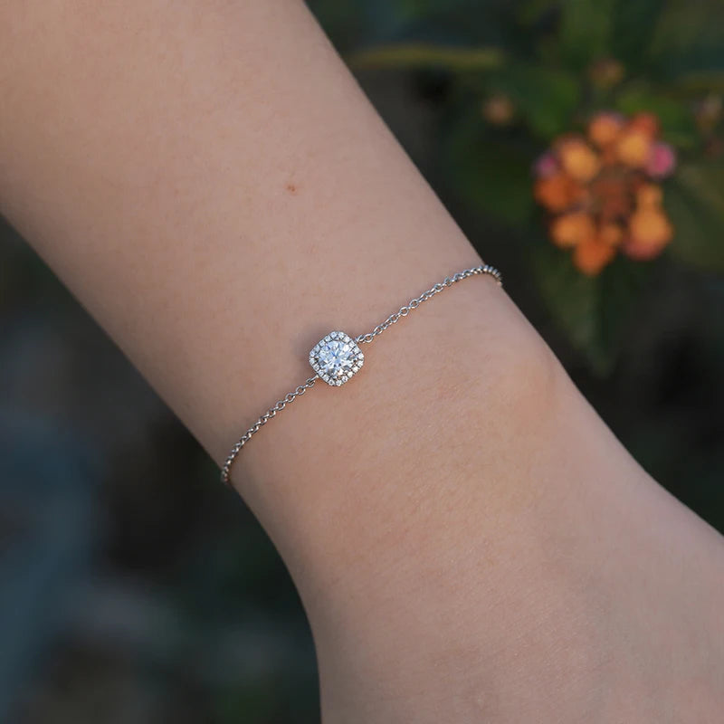 Women's Iced Out 925 Sterling Silver VVS Moissanite Heart Charm Bracelet