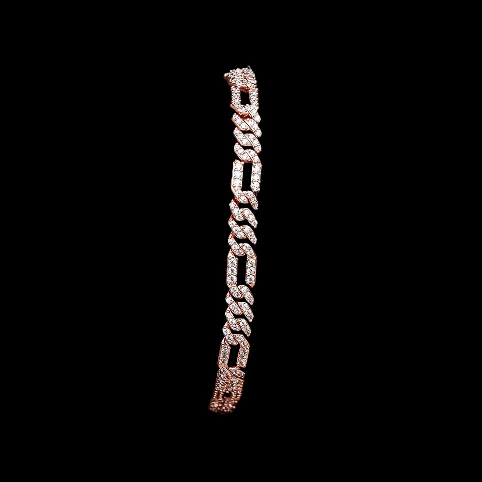 Men's 6mm Round Brilliant Cut VVS Moissanite Figaro Cuban Link Chain Bracelet 925 Sterling Silver