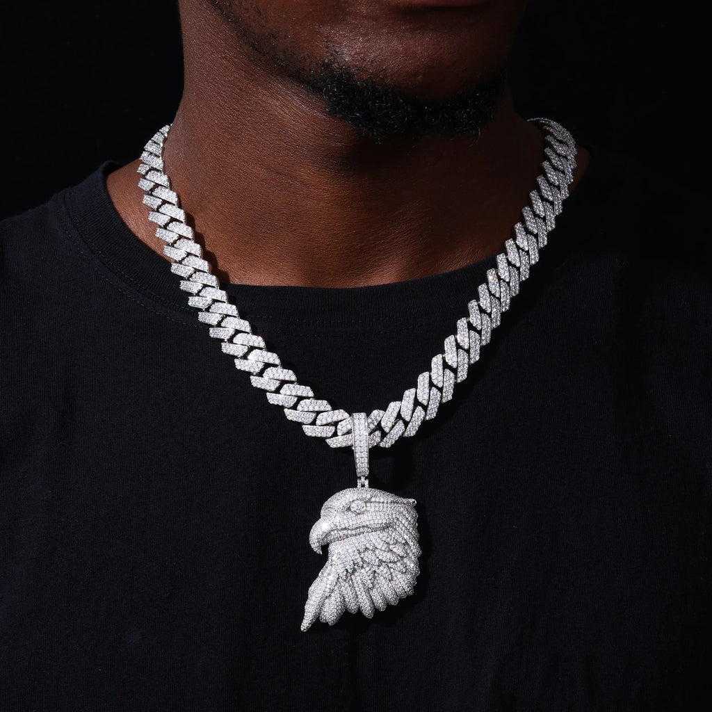Unisex 925 Sterling Silver VVS Moissanite American White Eagle Iced Out Pendant TQP0784