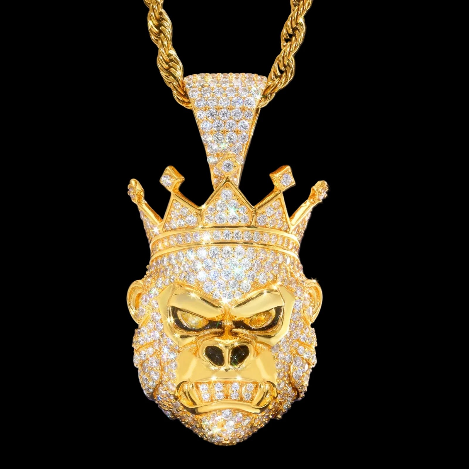 Unisex 925 Sterling Silver VVS Moissanite Gorilla with Crown Iced Out Pendant
