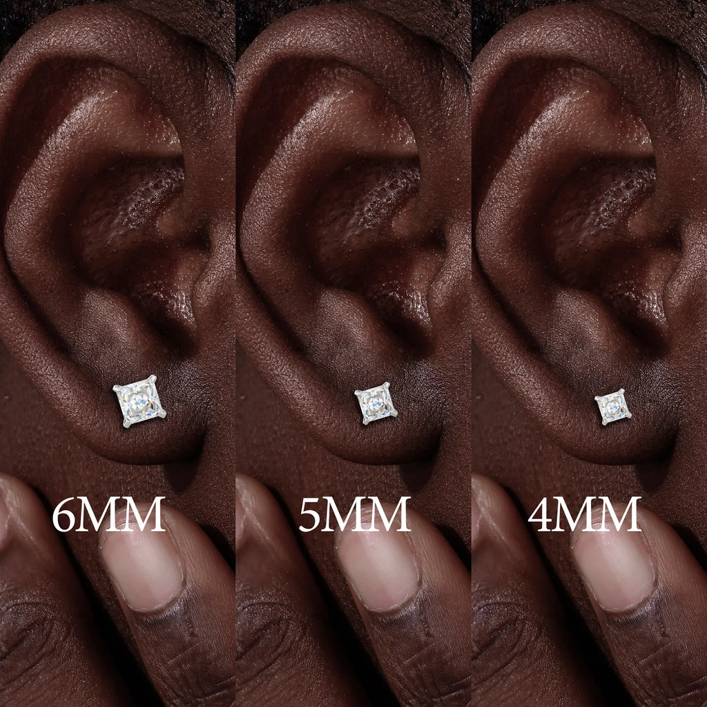 Unisex Princess Cut Moissanite Stud Earrings 925 Sterling Silver