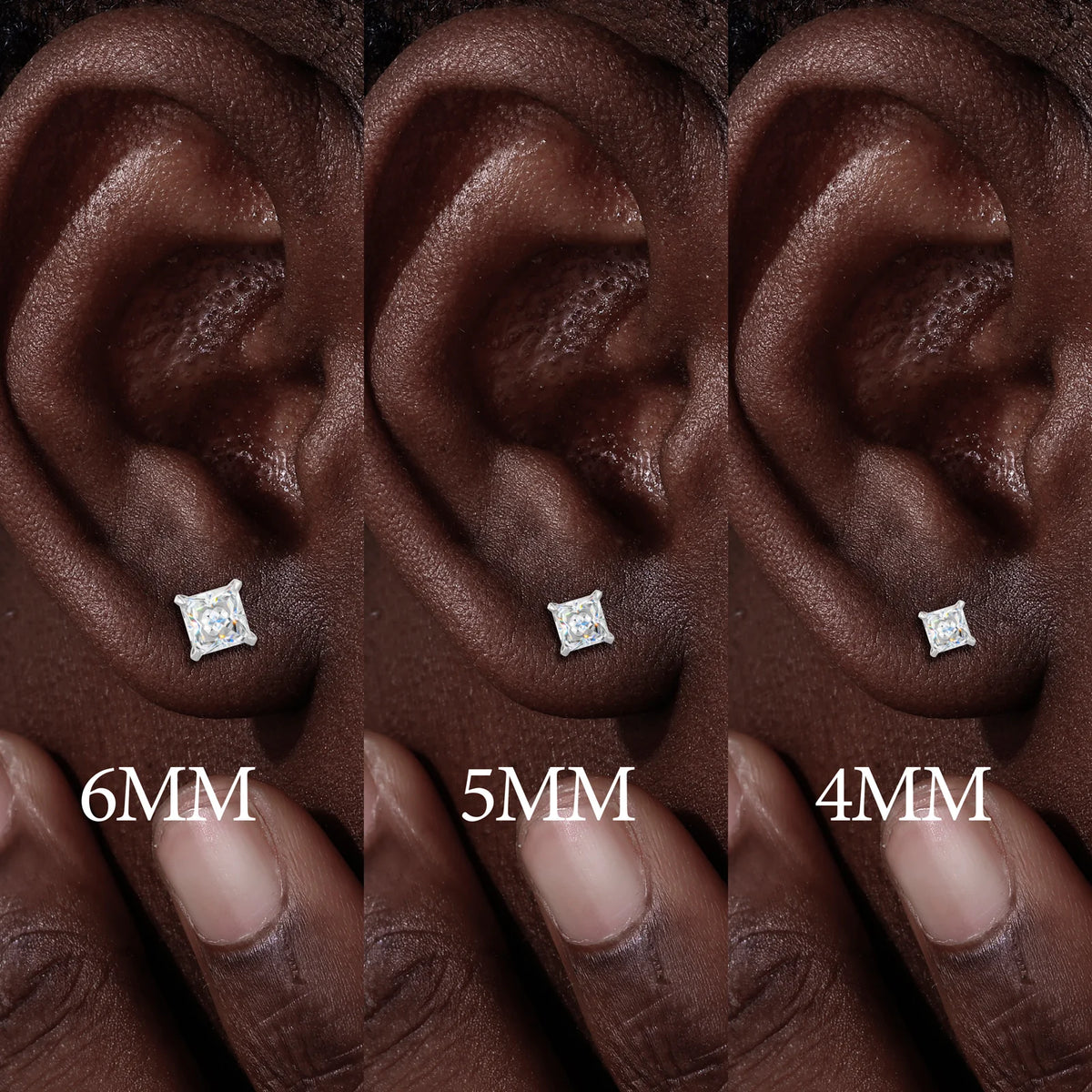 Unisex Princess Cut Moissanite Stud Earrings 925 Sterling Silver