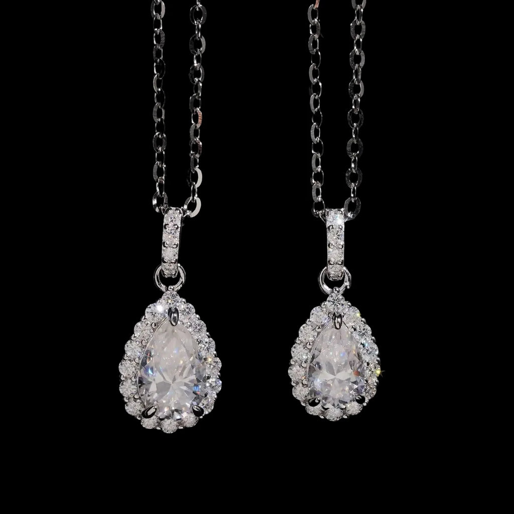 Unisex Iced Out 925 Sterling Silver VVS Moissanite Pear Shape Pendant Necklace