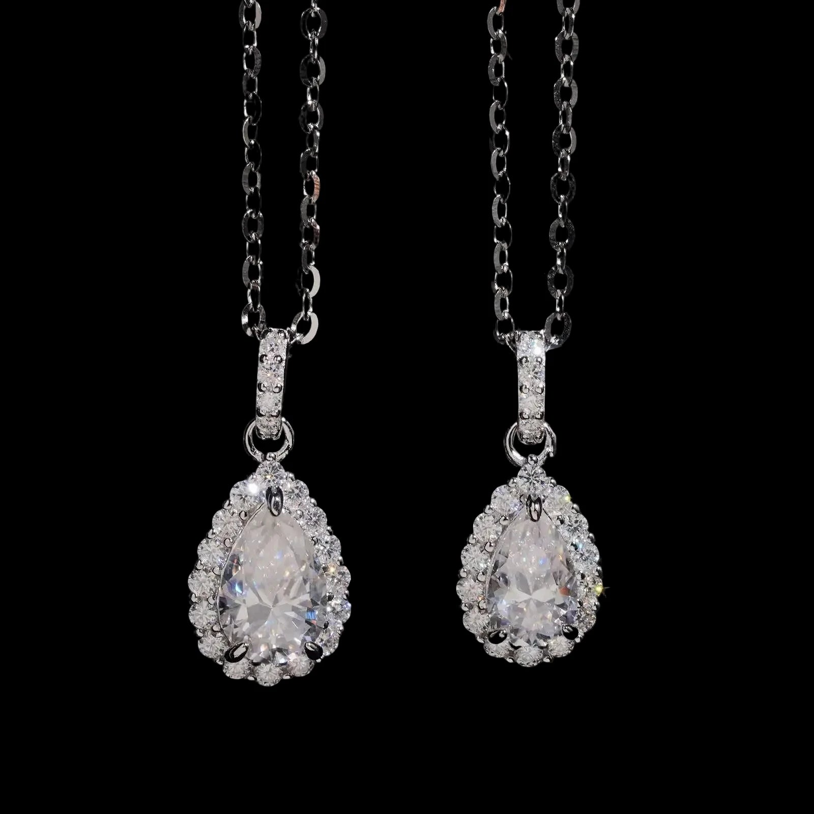 Unisex Iced Out 925 Sterling Silver VVS Moissanite Pear Shape Pendant Necklace