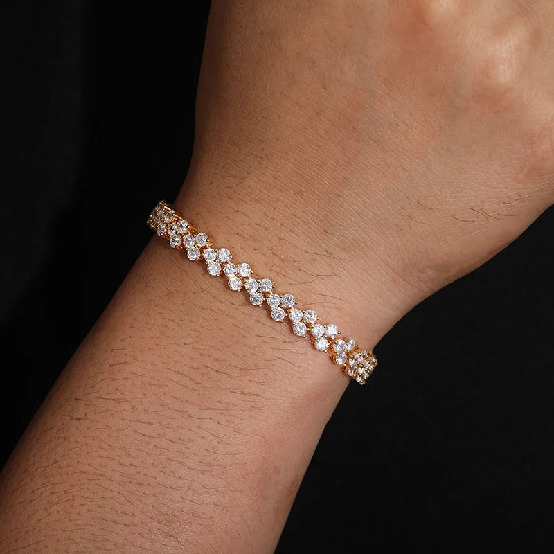 Unisex Iced Out 925 Sterling Silver VVS Moissanite Round Brilliant Cut Tennis Bracelet 6mm