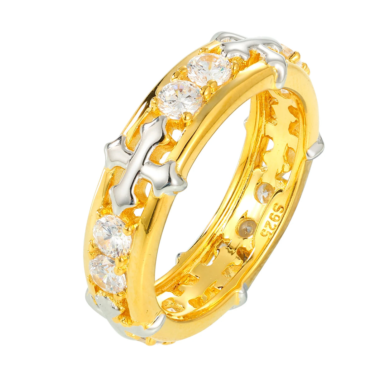 Men's Iced Out 925 Sterling Silver VVS Moissanite Round Brilliant Cut Cross Ring