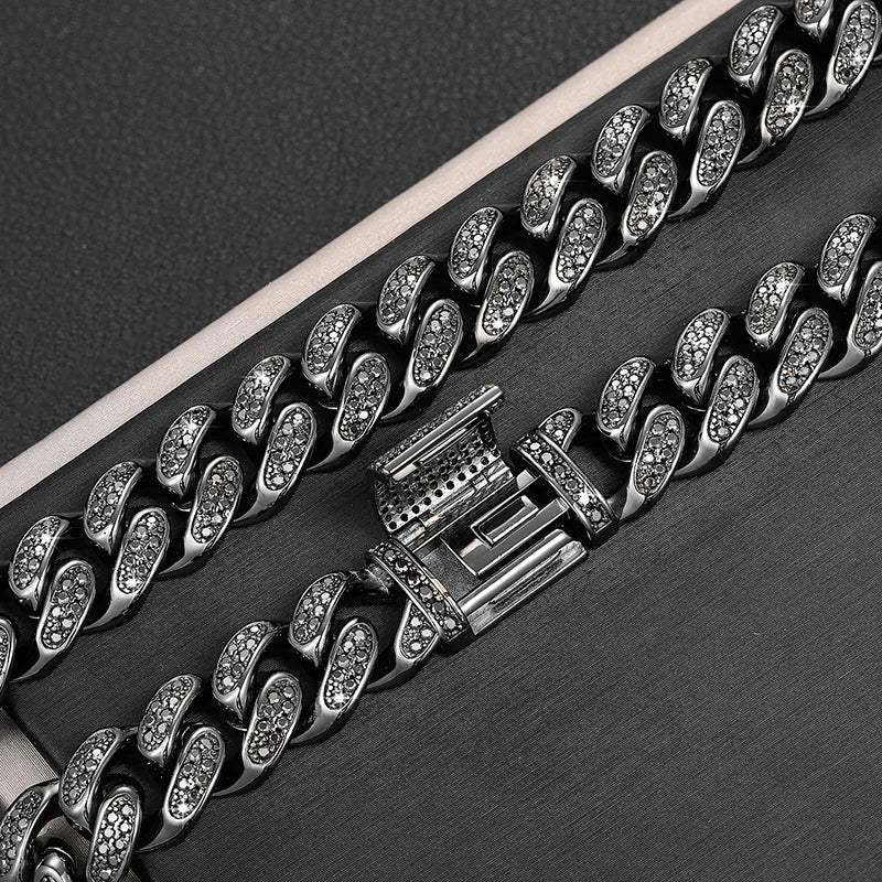 Men's 12mm Round Brilliant Cut VVS Moissanite Cuban Link Chain Necklace 925 Sterling Silver