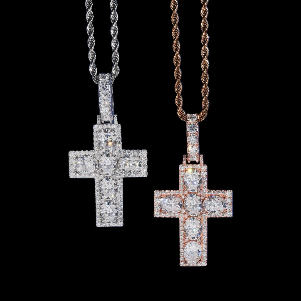 Unisex Iced Out Cross Pendant 925 Sterling Silver VVS Moissanite JF1118