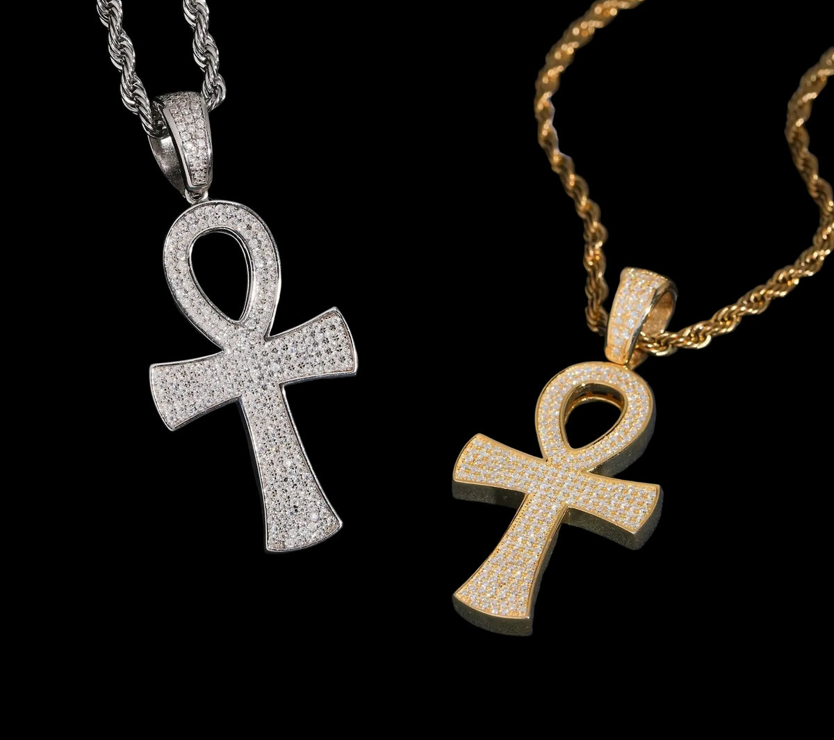 Unisex 925 Sterling Silver VVS Moissanite Ankh Cross Iced Out Pendant P6102