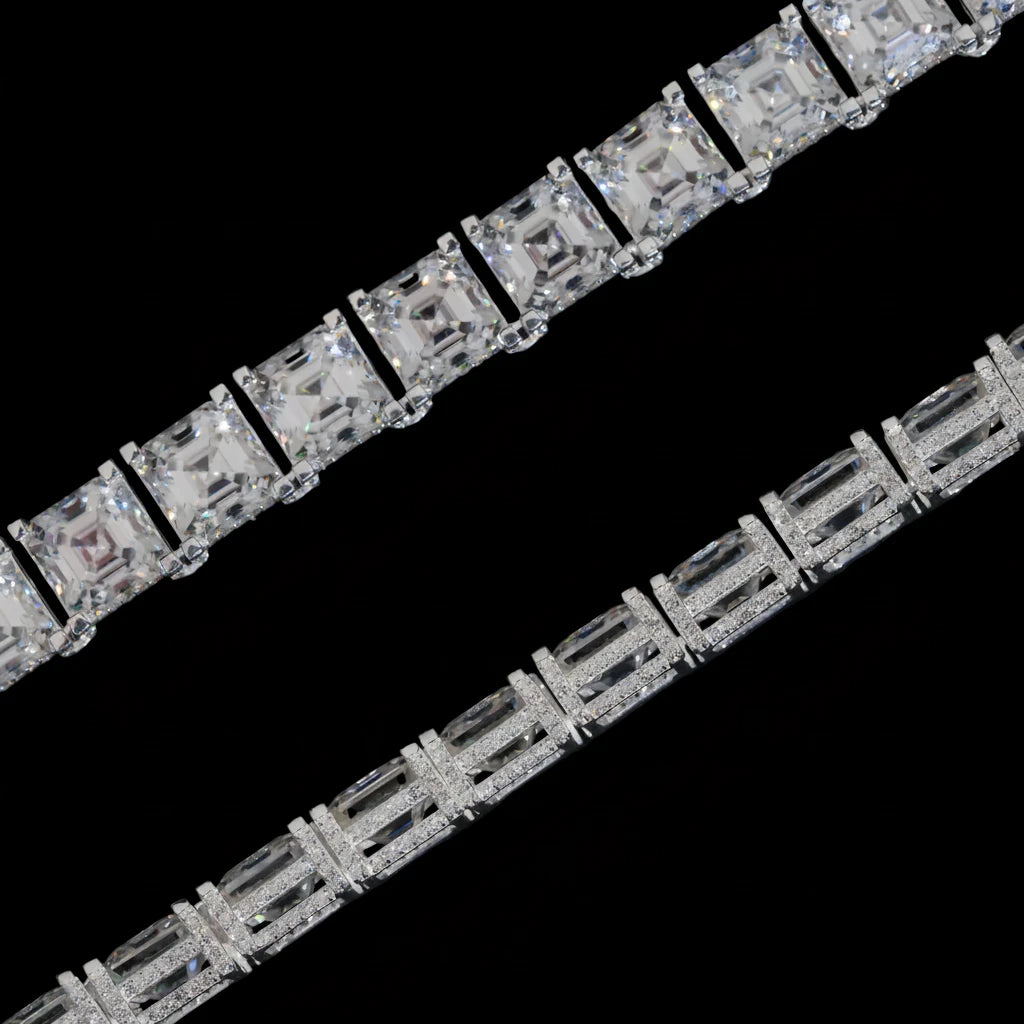 Unisex Iced Out Asscher Cut Moissanite Tennis Chain Necklace 925 Sterling Silver