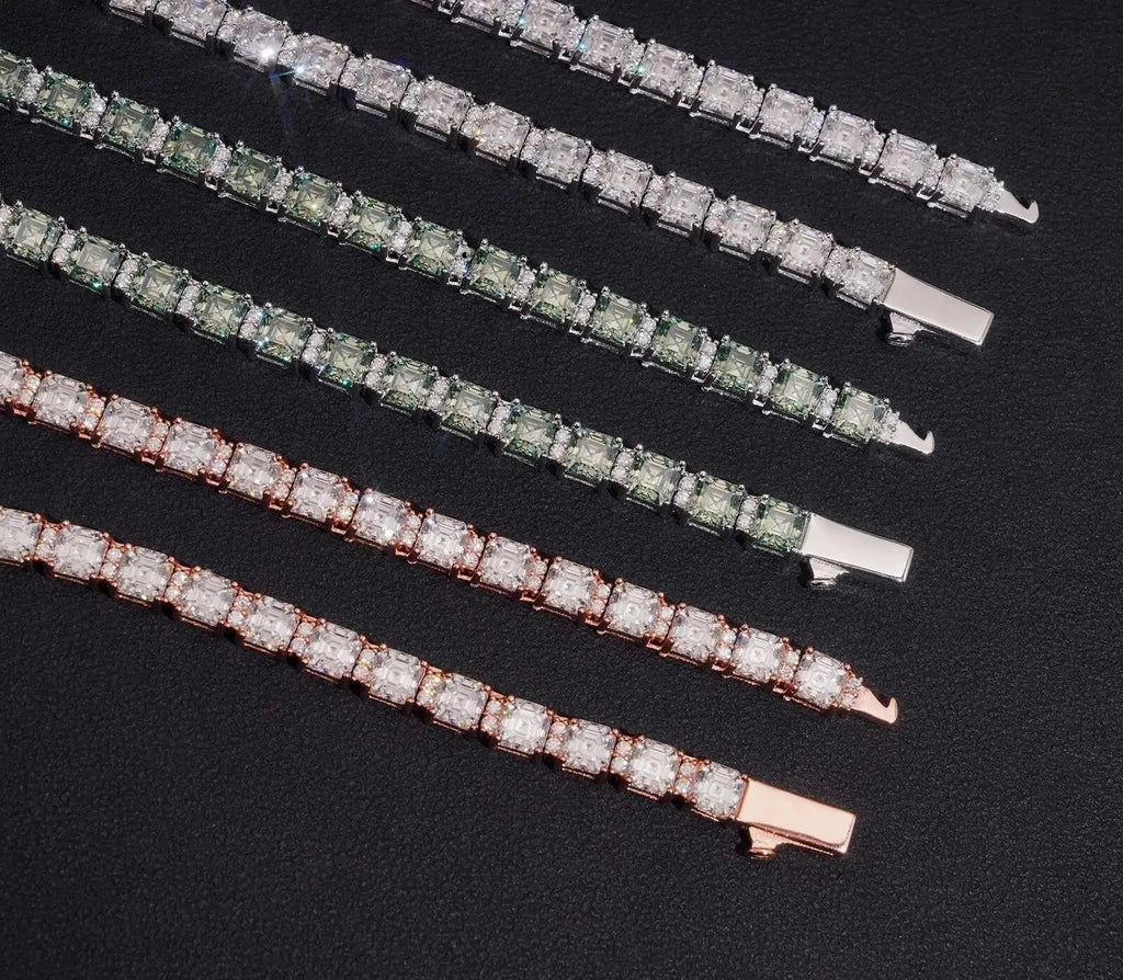 Unisex 5mm Asscher Cut VVS Moissanite Tennis Chain Necklace 925 Sterling Silver