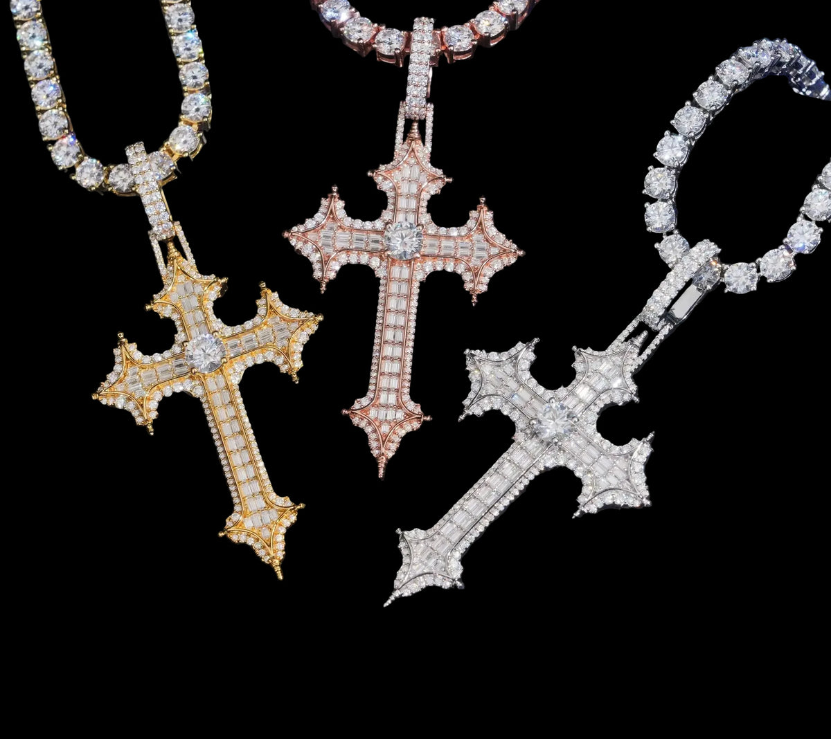 Unisex 925 Sterling Silver VVS Moissanite Cross Iced Out Pendant
