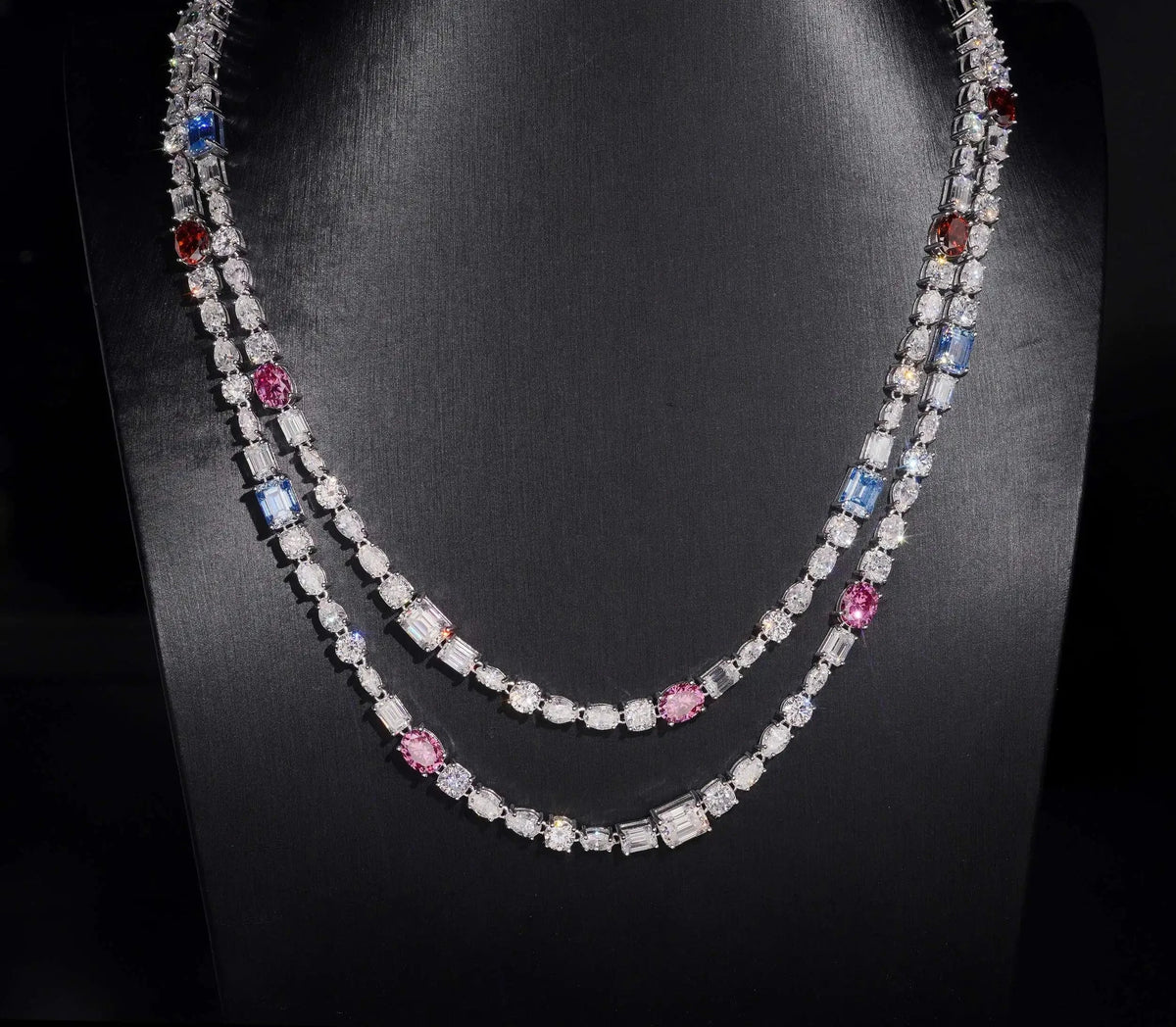 Unisex Mix Fancy Cut VVS Moissanite Tennis Chain Necklace 925 Sterling Silver
