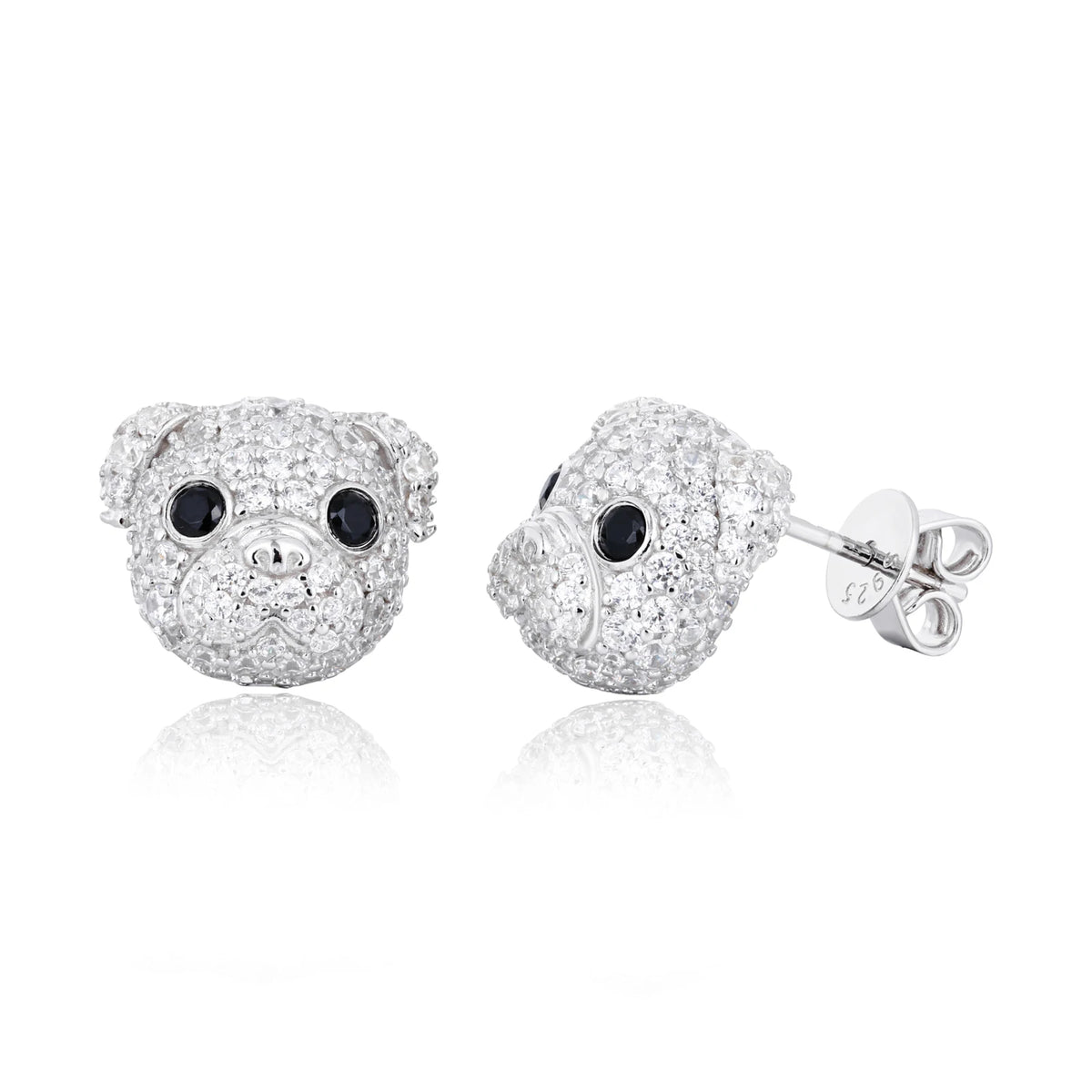 Unisex Iced Out 925 Sterling Silver VVS Moissanite Little Bulldog Stud Earrings
