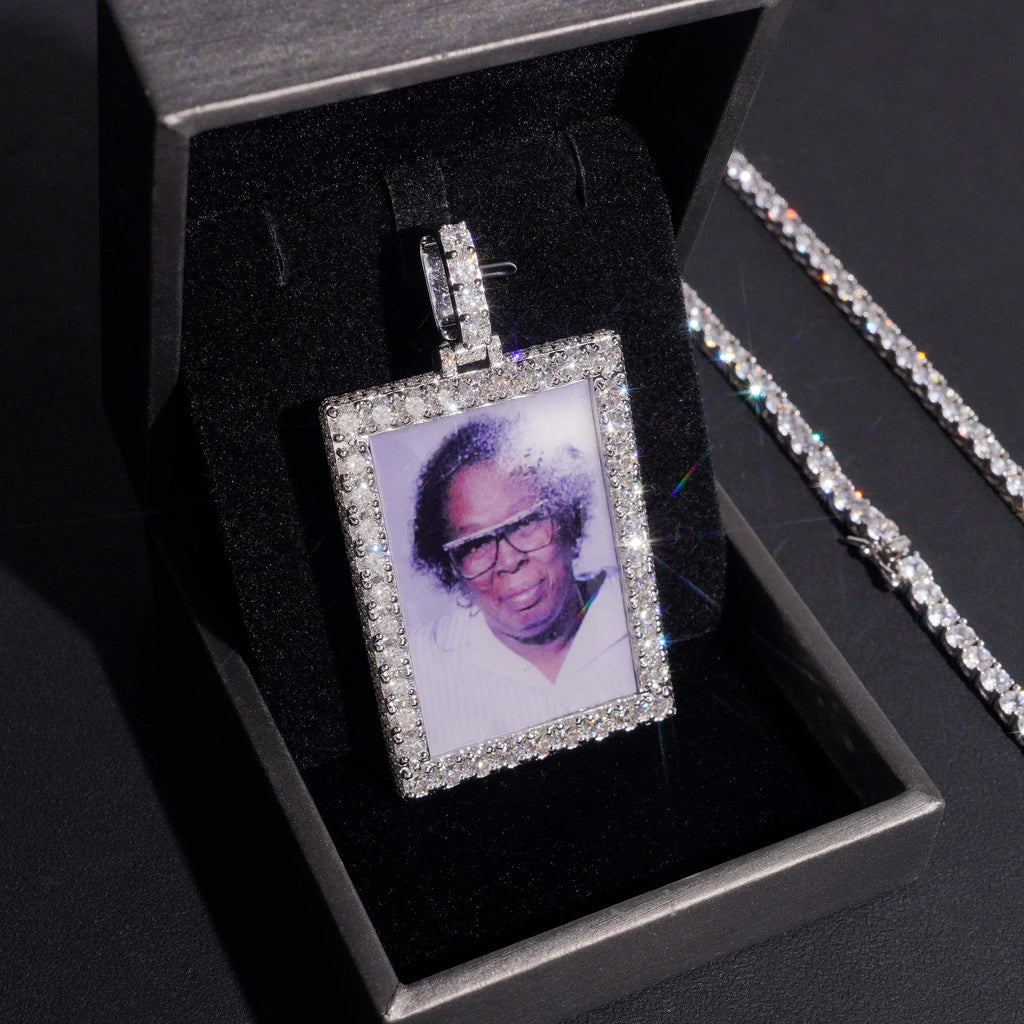 Unisex Custom Picture Memorial Iced Pendant 925 Sterling Silver VVS Moissanite
