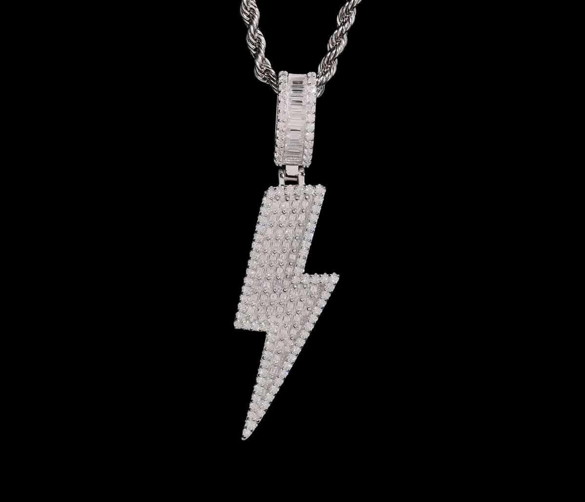 Unisex 925 Sterling Silver Pass Diamond Tester Moissanite Lightning Iced Out Pendant