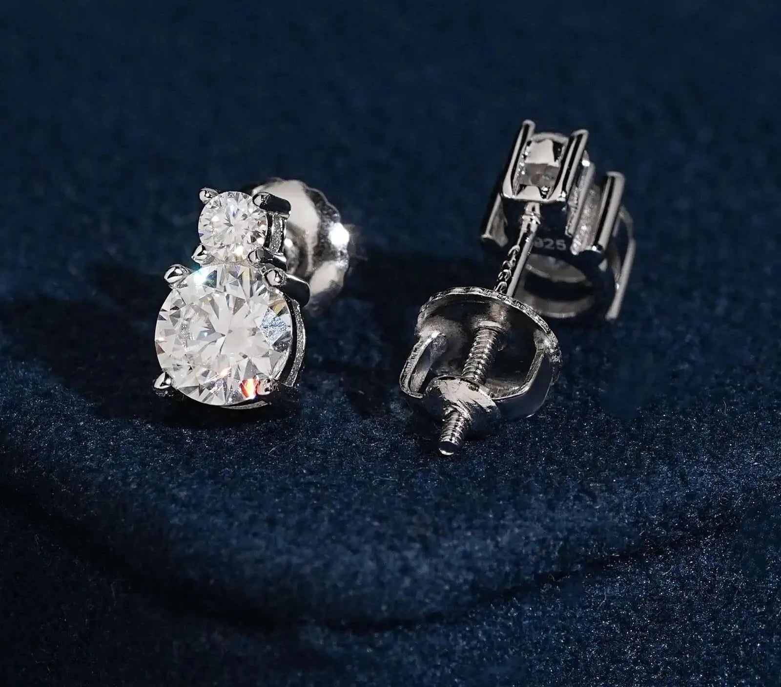 Unisex 925 Sterling Silver VVS Moissanite Round Double Halo Iced Out Stud Earrings