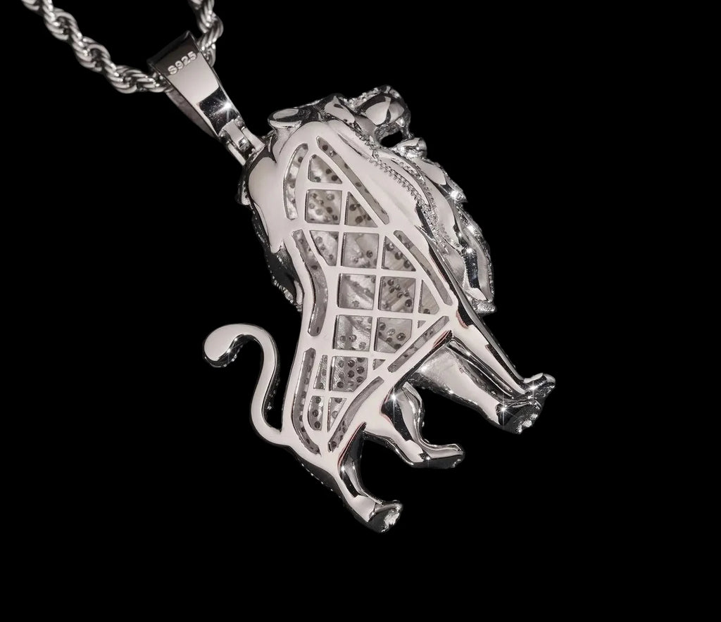 Unisex 925 Sterling Silver VVS Moissanite Lion Animal Iced Out Pendant YP0631