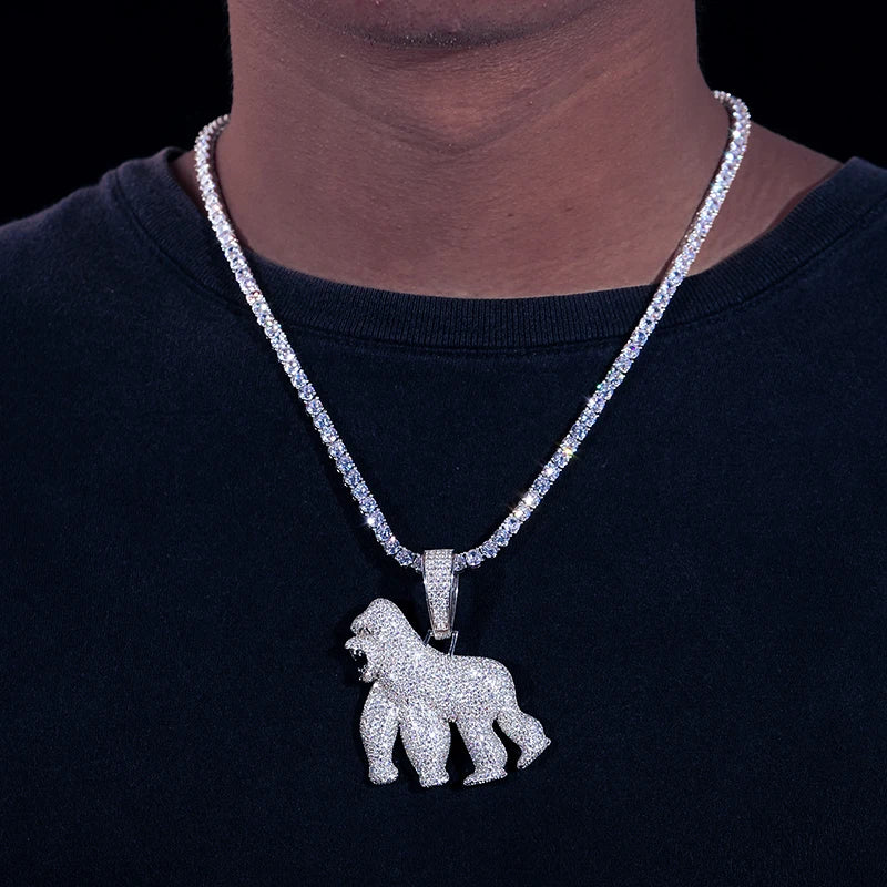 Men's 925 Sterling Silver VVS Moissanite Iced Out Gorilla Pendant