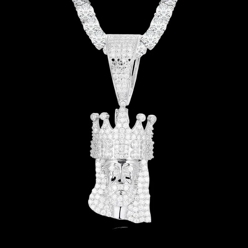 Unisex Iced Out Jesus King Pendant 925 Sterling Silver VVS Moissanite TQP0234